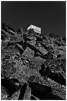 Lookout on top of Hidden Lake Peak by moonlight. Washington ( black and white)