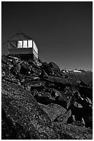 Moonlit fire lookout, Hidden Peak, Mount Baker Glacier Snoqualmie National Forest. Washington ( black and white)