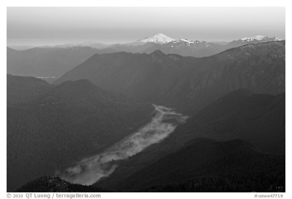 Cascade River Valley and Mount Baker at dawn. Washington (black and white)