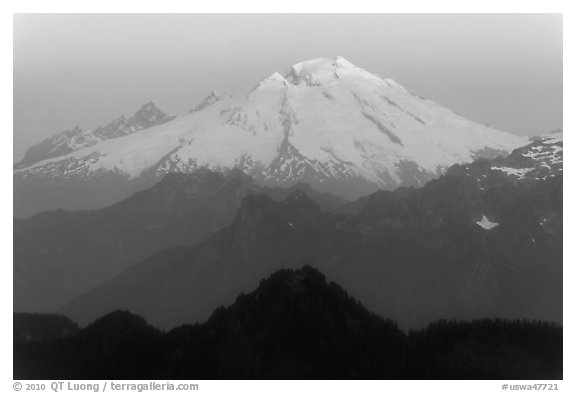 Mount Baker, sunrise, Mount Baker Glacier Snoqualmie National Forest. Washington (black and white)