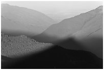 Fog on bottom of Cascade River Valley in early morning. Washington ( black and white)