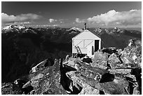 Fire lookout on Hidden Lake Peak, Mount Baker Glacier Snoqualmie National Forest. Washington (black and white)