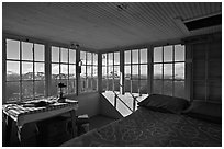 Inside Hidden Lake Lookout. Washington ( black and white)