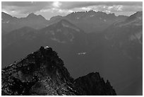 Hidden Lake Peak and lookout, Mount Baker Glacier Snoqualmie National Forest. Washington ( black and white)