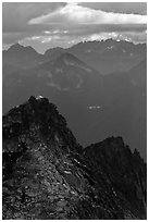 Lookout perched on top of Hidden Lake Peak. Washington (black and white)