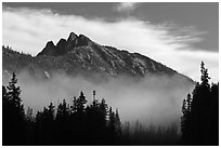 Whistler Mountain emerging from fog. Washington (black and white)