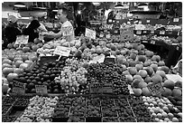 Fruit vending, Pike Place Market. Seattle, Washington (black and white)