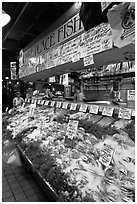 Pike Place Fish Market. Seattle, Washington (black and white)