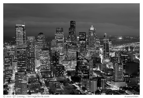 Downtown Seattle by nite. Seattle, Washington (black and white)