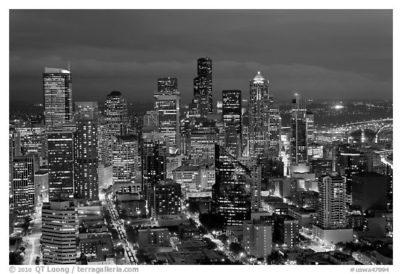 Downtown Seattle by nite. Seattle, Washington (black and white)