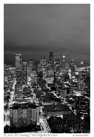 Night skyline. Seattle, Washington (black and white)