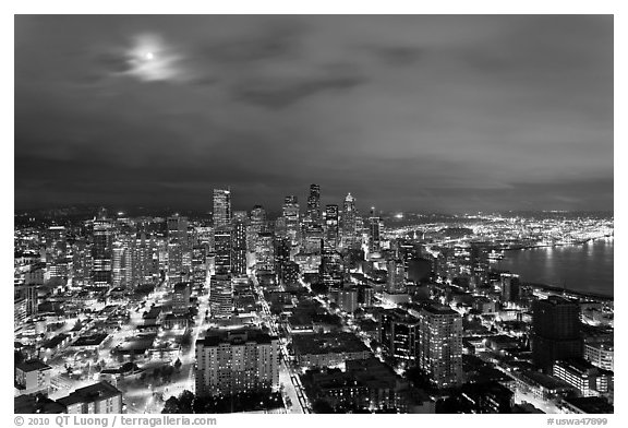 Cityscape with moon. Seattle, Washington