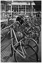 Bicycles parked outside  Pike Place Market. Seattle, Washington (black and white)