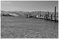 Pier and Lake Chelan, Chelan. Washington (black and white)