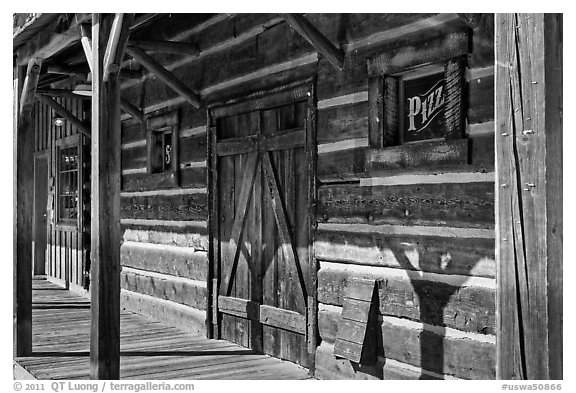 Wooden building detail, Winthrop. Washington (black and white)