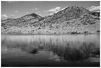 Dry hills reflected in Lake Chelan. Washington ( black and white)