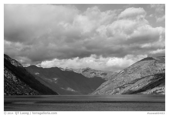 Lake Chelan and Cascades, morning. Washington (black and white)