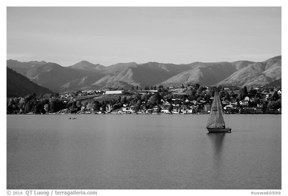 Sailboat, Lake Chelan. Washington (black and white)