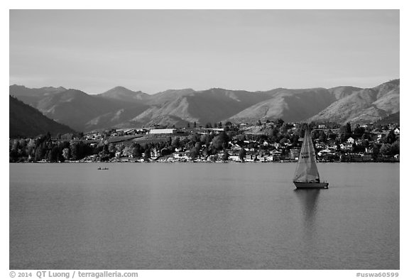 Sailboat, Lake Chelan. Washington (black and white)