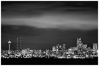 Seattle skyline at light from Puget Sound. Seattle, Washington ( black and white)