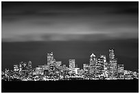 Seattle skyline at light from Puget Sound. Seattle, Washington (black and white)