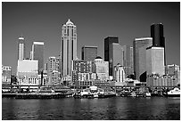 Seattle skyline seen from the water. Seattle, Washington (black and white)