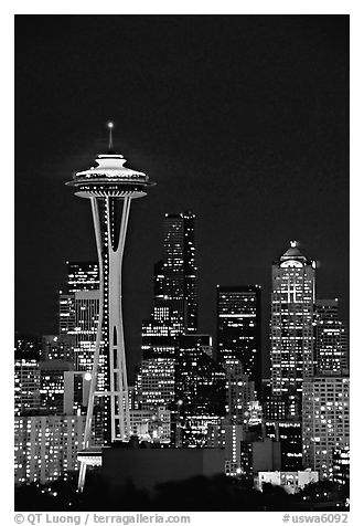 Seattle skyline at night with the Needle. Seattle, Washington