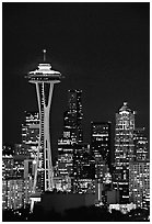 Seattle skyline at night with the Needle. Seattle, Washington (black and white)