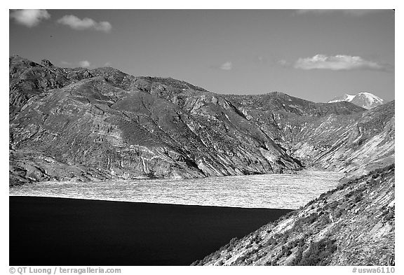 Spirit Lake, partly covered with floating logs. Mount St Helens National Volcanic Monument, Washington