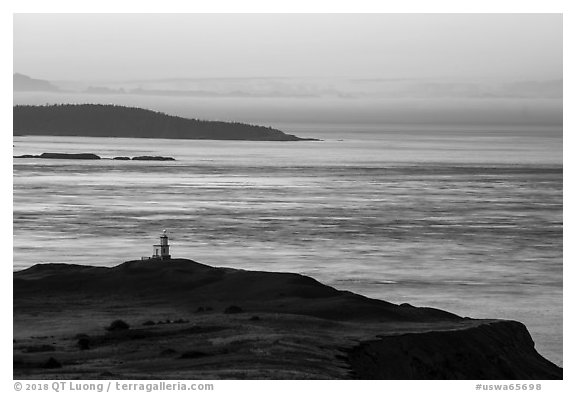 Cattle Point Lighthouse at dawn, San Juan Island. Washington (black and white)