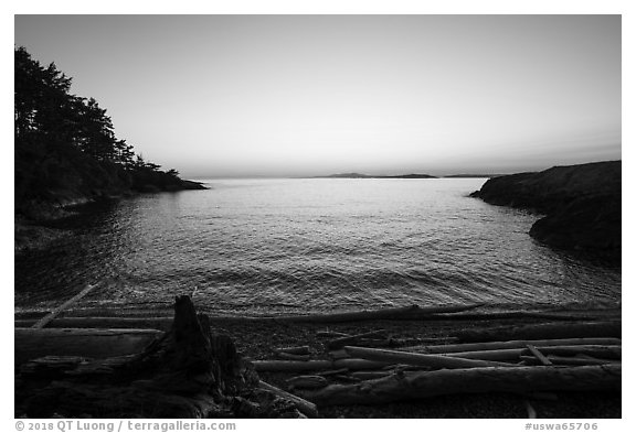 Cove near Iceberg Point at sunset, Lopez Island. Washington (black and white)