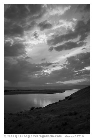 Columbia River at sunset, Wahluke Unit, Hanford Reach National Monument. Washington (black and white)