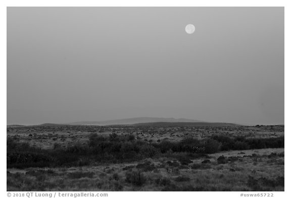 Full moon over Wahluke Ponds, Hanford Reach National Monument. Washington (black and white)