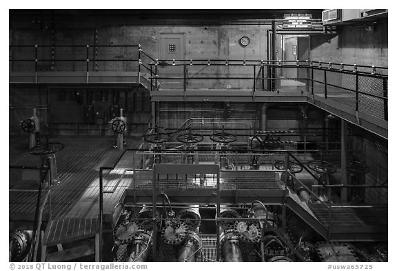 Coolant room for nuclear reactor B, Hanford Unit, Manhattan Project National Historical Park. Washington (black and white)