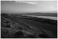 Shrub-steppe terrain and Columbia River, Wahluke Unit, Hanford Reach National Monument. Washington ( black and white)