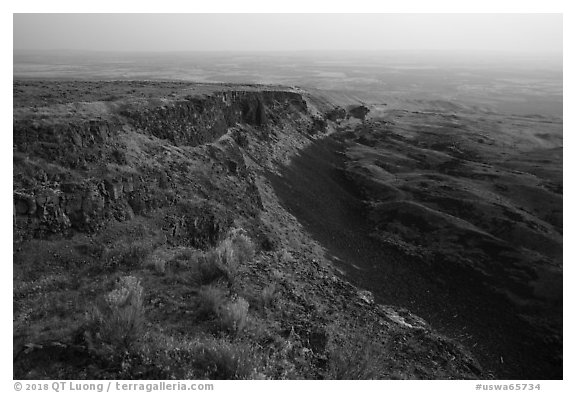 Basalt Cliff and hardened lava flow, Saddle Mountain, Hanford Reach National Monument. Washington (black and white)