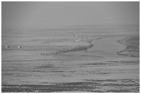 Distant Columbia River and nuclear reactors, Hanford Reach. Washington ( black and white)