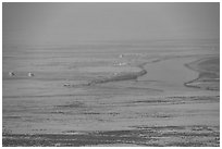 Distant Columbia River and nuclear reactors, Hanford Reach. Washington ( black and white)