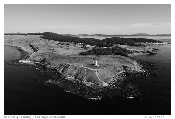 Aerial view of Cattle Point, San Juan Island. Washington (black and white)