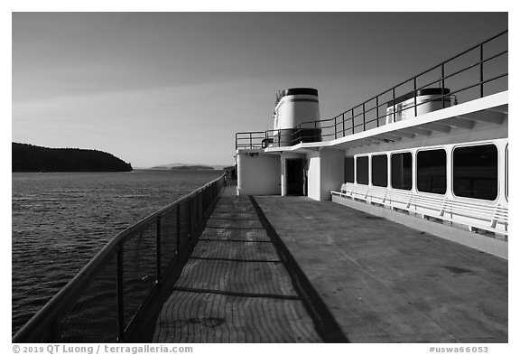 Deck of Washington State Ferry, San Juan Islands. Washington (black and white)