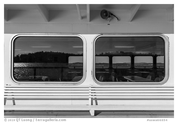 Window reflection, Washington State Ferry, San Juan Islands. Washington (black and white)