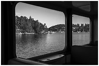 Looking out of window from ferry to San Juan Island. Washington ( black and white)