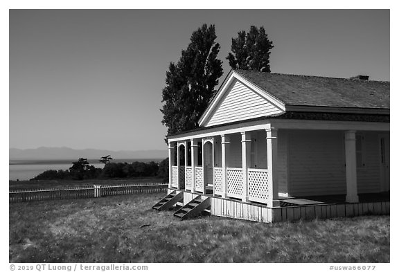 Officers Quarters, American Camp, San Juan Island National Historical Park, San Juan Island. Washington (black and white)