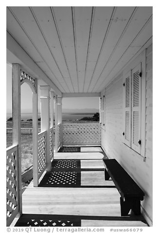 Porch of Officers Quarters, American Camp, San Juan Island National Historical Park. Washington (black and white)