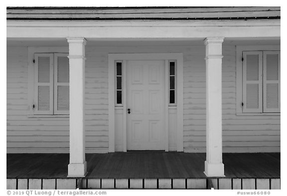 Facace of Officers Quarters, American Camp, San Juan Island National Historical Park. Washington (black and white)