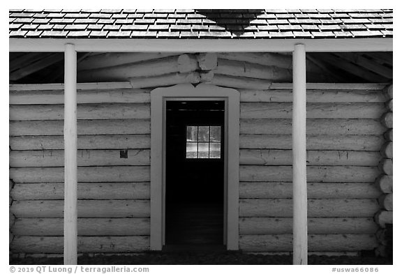 Blockhouse, British Camp, San Juan Island National Historical Park, San Juan Island. Washington (black and white)