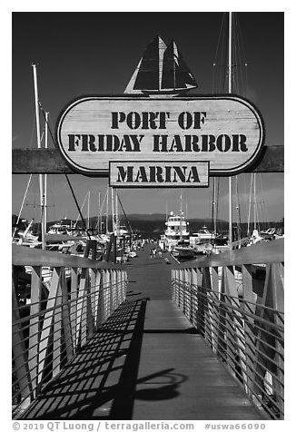 Deck, Friday Harbor marina, San Juan Island. Washington (black and white)