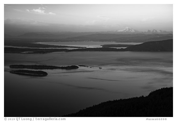 Rosario Strait and Mount Baker at sunset. Washington (black and white)