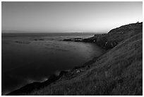 Moonlit coastline near Iceberg Point, San Juan Islands National Monument, Lopez Island. Washington ( black and white)