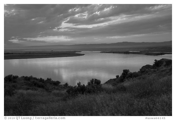 Columbia River, sunset, Hanford Reach National Monument. Washington (black and white)